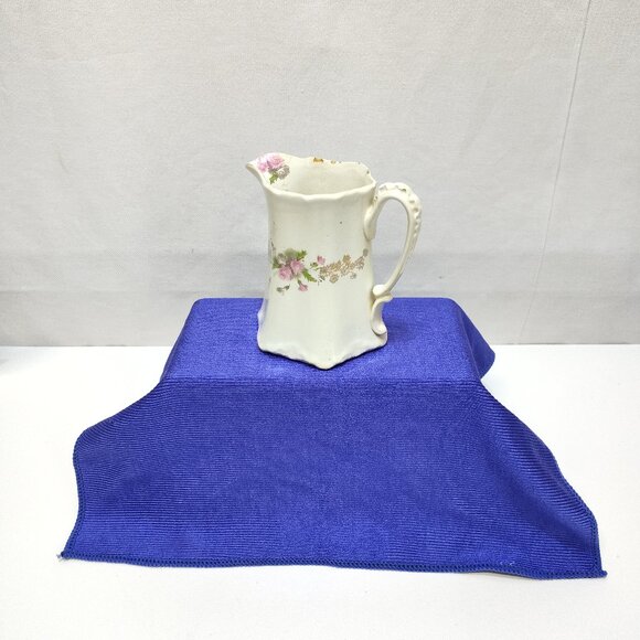 US Pottery Semi-Vitreous Porcelain Pitcher w/ Gold Gilding Floral Design Antique - Picture 1 of 9